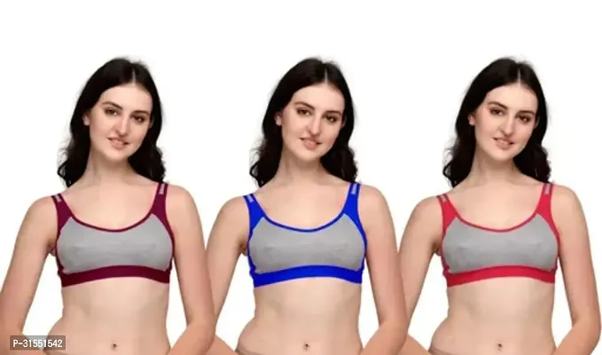 Stylish Multicoloured Cotton Blend Solid Bra For Women Pack Of 3-thumb0