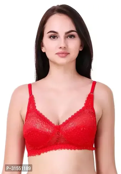 Stylish Red Cotton Blend Solid Bra For Women Pack Of 1-thumb0