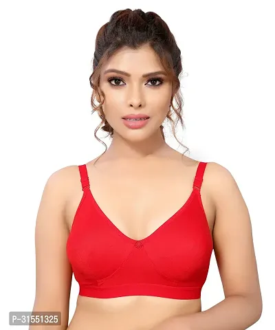 Stylish Red Cotton Blend Solid Bra For Women Pack Of 1-thumb0