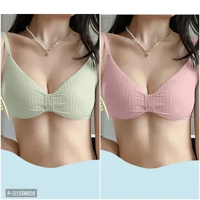 Stylish Multicoloured Cotton Blend Solid Bra For Women Pack Of 2-thumb0