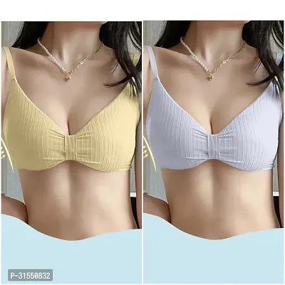 Stylish Multicoloured Cotton Blend Solid Bra For Women Pack Of 2-thumb0