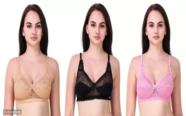 Stylish Multicoloured Cotton Blend Solid Bra For Women Pack Of 3-thumb0