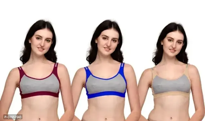 Stylish Multicoloured Cotton Blend Solid Bra For Women Pack Of 3-thumb0