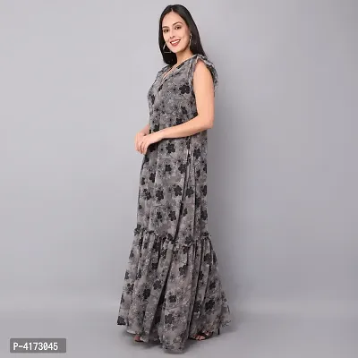 Multicoloured Printed Georgette Stitched Flared/Western Maxi Dress-thumb2