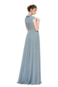 Grey Georgette Stitched Flared Western Dress-thumb1