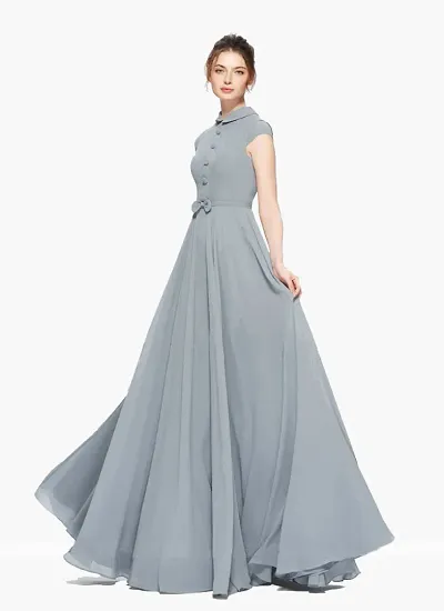 Solid Long Georgette Dresses
