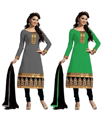 Stylish Cotton Embroidered Dress Material With Dupatta ( Pack Of 2 )