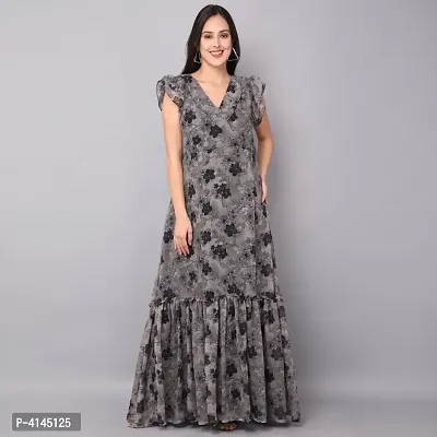 Black Printed Georgette Stitched Flared/Western Gown-thumb0