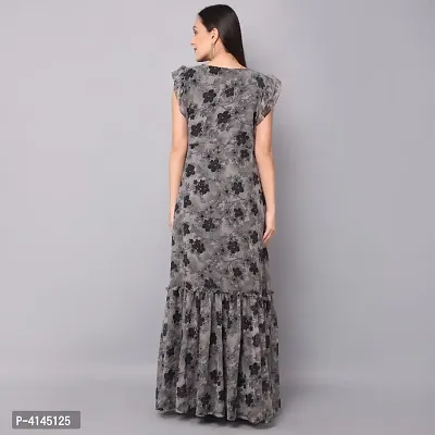 Black Printed Georgette Stitched Flared/Western Gown-thumb2