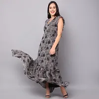 Black Printed Georgette Stitched Flared/Western Gown-thumb4
