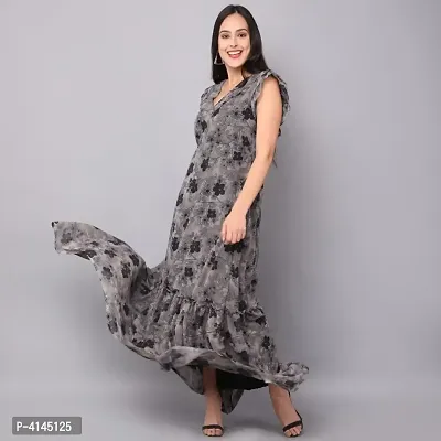 Black Printed Georgette Stitched Flared/Western Gown-thumb5