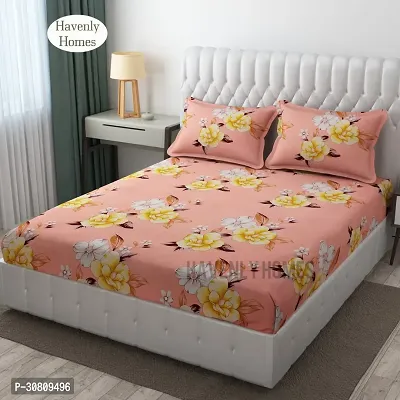 Comfortable Glace Cotton Printed Double Bedsheet with 2 Pillow Covers