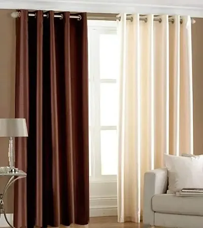 Indian Online Mall Stylish Polyester Plain Curtain Set - Curtain(Coffee and Cream)