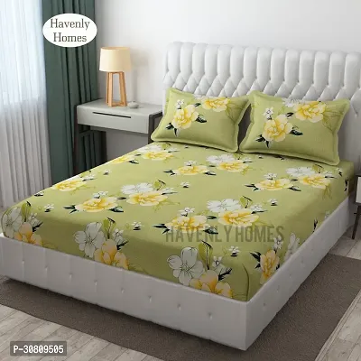 Comfortable Glace Cotton Printed Double Bedsheet with 2 Pillow Covers