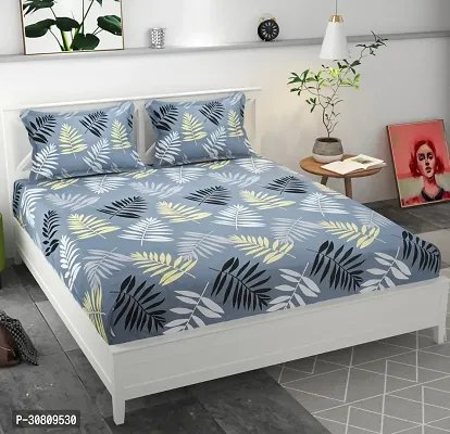 Comfortable Glace Cotton Printed Double Bedsheet with 2 Pillow Covers