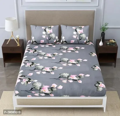 Comfortable Glace Cotton Printed Double Bedsheet with 2 Pillow Covers-thumb0