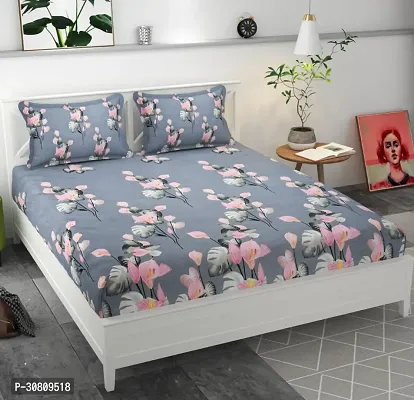 Comfortable Glace Cotton Printed Double Bedsheet with 2 Pillow Covers-thumb0