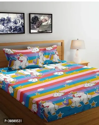 Comfortable Glace Cotton Printed Double Bedsheet with 2 Pillow Covers-thumb0