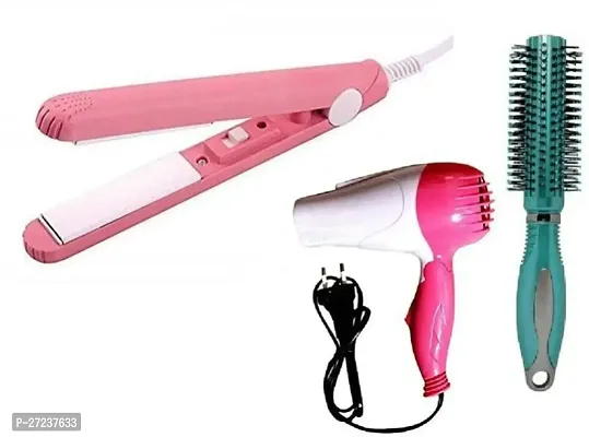 1290 foldable hair dryer + hair streaghtner + roller comb set-thumb0