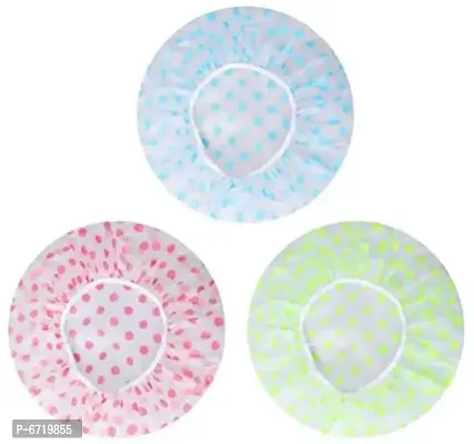 Set Of 3 Reusable Waterproof Elastic Eva Free-Size Bathroom Shower Caps - For Homes, Spas, Salons, Hair Treatment, Beauty Parlors multicolour and print may varry-thumb0