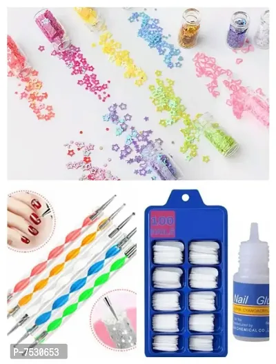 Transparent Artificial Nail 100 Pcs  WITH 5 NAIL ART PEN  6 NAIL GLITTER-thumb0