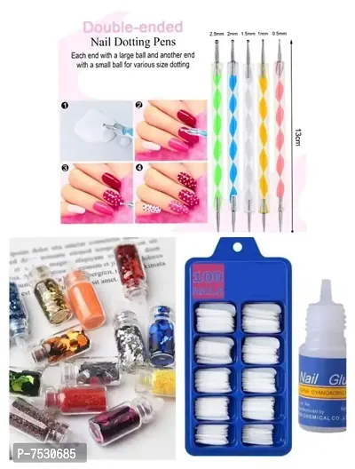 Transparent Artificial Nail 100 Pcs  WITH 5 NAIL ART  6 NAIL GLITTER