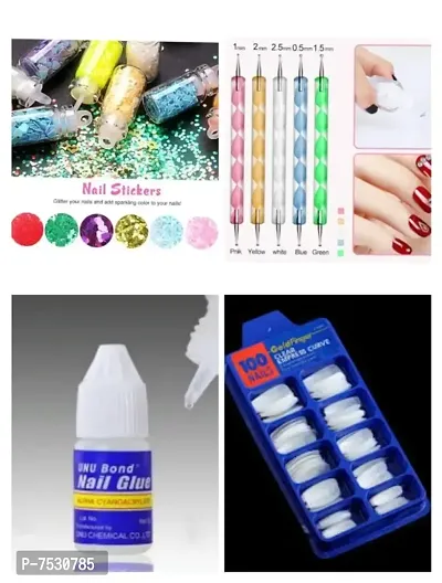 Transparent Artificial Nail 100 Pcs WITH 5 NAIL ART  6 NAIL GLITTER