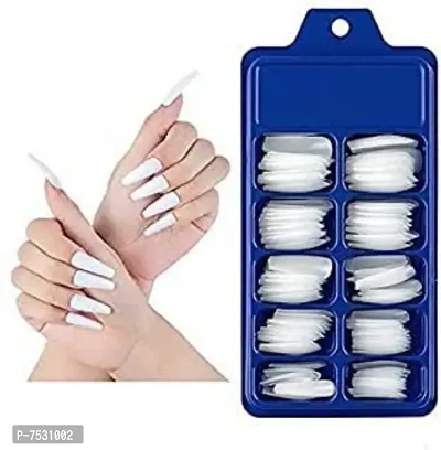 Transparent Artificial Nail 100 Pcs False Style Fake Acrylic Nail Tips With glue TRANSPARENT  (Pack of 100)-thumb0