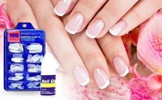 Transparent Artificial Nail 100 Pcs False Style Fake Acrylic Nail Tips With glue TRANSPARENT  (Pack of 100)-thumb1