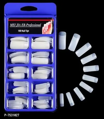 Transparent Artificial Nail 100 Pcs False Style Fake Acrylic Nail Tips With glue TRANSPARENT  (Pack of 100)-thumb2