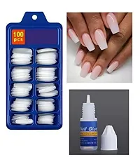 Transparent Artificial Nail 100 Pcs False Style Fake Acrylic Nail Tips With glue TRANSPARENT  (Pack of 100)-thumb3