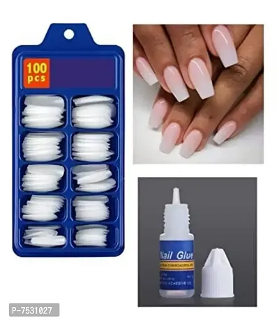 Transparent Artificial Nail 100 Pcs False Style Fake Acrylic Nail Tips With glue TRANSPARENT  (Pack of 100)-thumb4