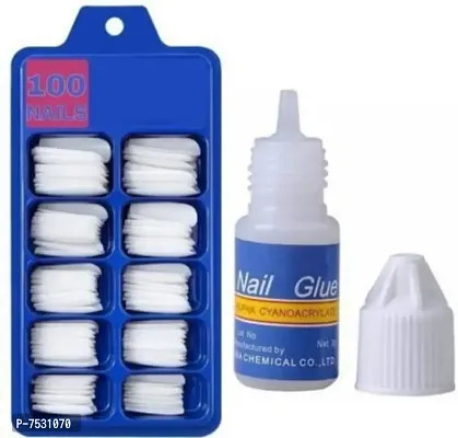 Transparent Artificial Nail 100 Pcs False Style Fake Acrylic Nail Tips With glue TRANSPARENT  (Pack of 100)-thumb3