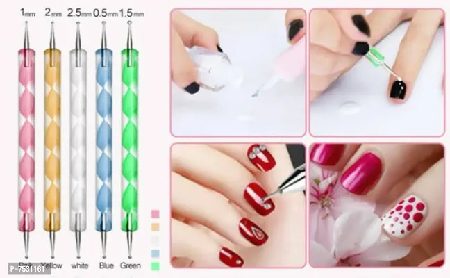 TOP 5Pcs 2 Way Dotting Tools Marbling Tool Nail Art Dotticure Tool Doting Pen Nail Art Tools (Multi)  (WHITE)