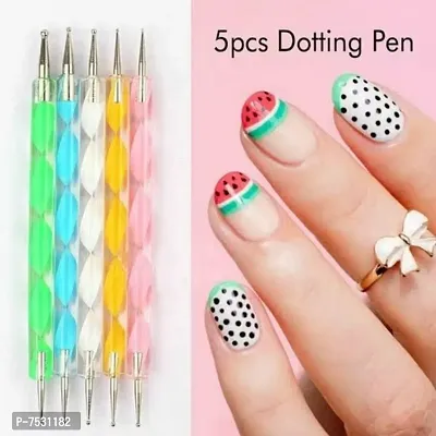 TOP 5Pcs 2 Way Dotting Tools Marbling Tool Nail Art Dotticure Tool Doting Pen Nail Art Tools (Multi)  (WHITE)