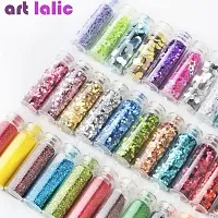 3D Nail Art Sequins Glitter Stickers Powder Manicure Polish Mixed Design Case Set 6 (MULTICOLOR)  (Black)-thumb2