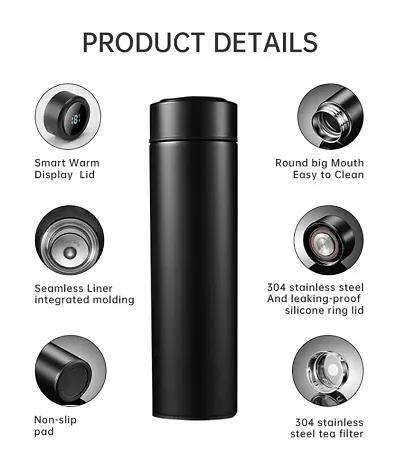 Black Temperature Display Indicator Steel Water Bottle, Capacity