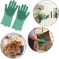 Silcion Gloves for Dishwashing,  Bathroom and Kitchen washing Glvoe with Scrubber MULTICLOUR-thumb1