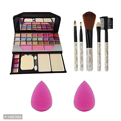 TYA 5 Pieces Makeup Brush With 6155 Makeup Kit  2 Pieces Blender Puff Combo (Set Of 4) (8 Items In The Set)