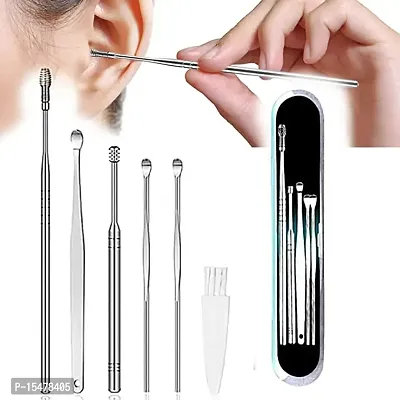 Ear Cleaner Tool Set with Storage Box - Ear Wax Remover Tool Kit with Ear Curette Cleaner and Spring Ear Buds Cleaner - 6 Pc,-thumb0