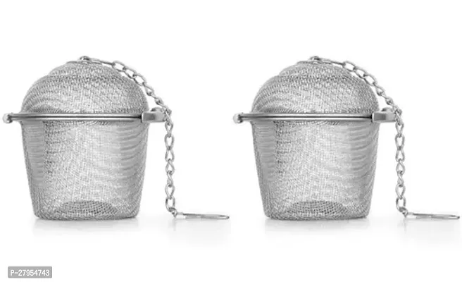 Stainless Steel Small Net Mesh Style Easy Loose Leaves Green Tea Filter Pot Infuser Strainer (Silver) PACK OF 2-thumb0