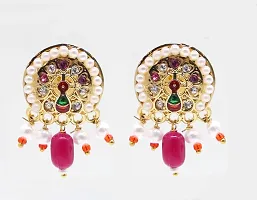 VIVA VIRAL Pearl Kundan Stone Peacock design with double layer of red peacock pandel, beeded with handcrafted pearl layer Jewellery Set For Women-thumb2