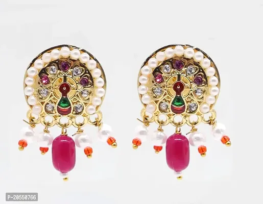 VIVA VIRAL Pearl Kundan Stone Peacock design with double layer of red peacock pandel, beeded with handcrafted pearl layer Jewellery Set For Women-thumb3