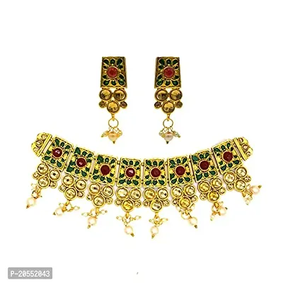 VIVA VIRAL Enamelling Multicolour Kundan  Pearls Ethnic Choker Necklace Earrings Set For Woman  Girls