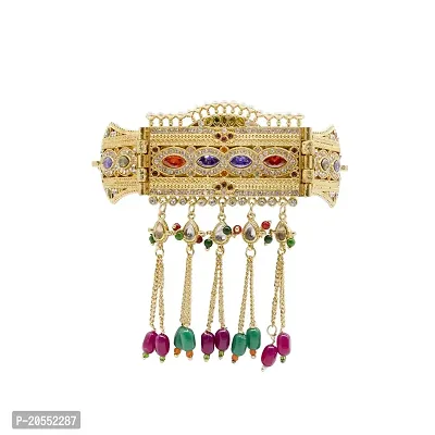 VIVA VIRAL Alloy Mix Copper Material Gold Plated Metal Bhujband and Highly Royal Gated Look With Long Chain Latkan for Women  Girls