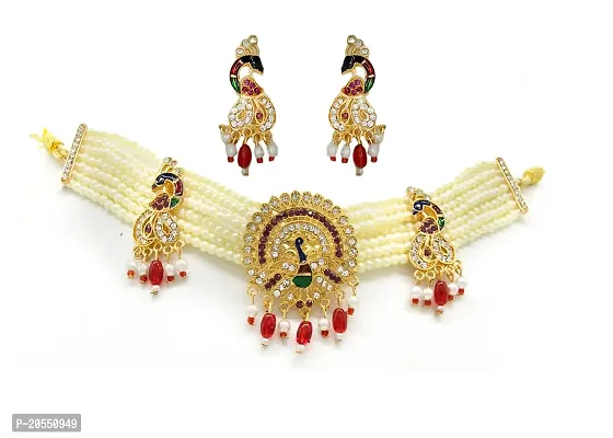 VIVA VIRALUnique peacock design golden white colour chic set with unique earing-thumb0