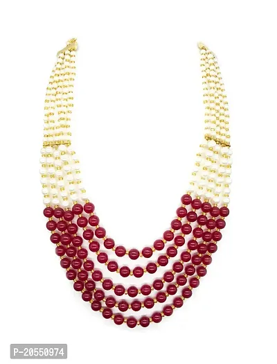 VIVA VIRAL Red and White Pearl Multi String Rajasthani ?Marvadi? Antique Necklace Set for Girls and Women-thumb0