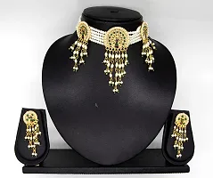 VIVA VIRAL Gold plated Beautiful Handcrafted Moti Multilayer Jewellery Set Traditional Peacock Choker Necklace Set With Tops Earring For Girls  Women's| Women latest fancy design Necklace set| Stylish Jewellery Set for Party-thumb1