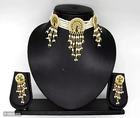 VIVA VIRAL Gold plated Beautiful Handcrafted Moti Multilayer Jewellery Set Traditional Peacock Choker Necklace Set With Tops Earring For Girls  Women's| Women latest fancy design Necklace set| Stylish Jewellery Set for Party-thumb2
