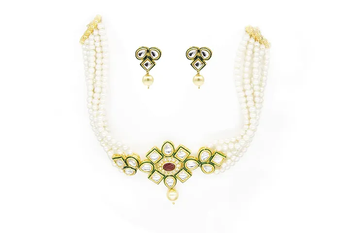 VIVA VIRAL Gold-Tone Tredational Kundan and Pearl Necklace Set For Girls Women's